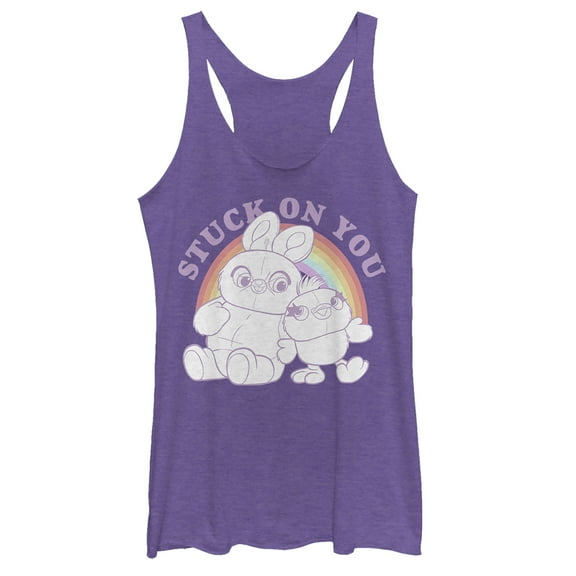 Women's Toy Story Ducky & Bunny Stuck on You Rainbow Racerback Tank Top Purple Heather Large