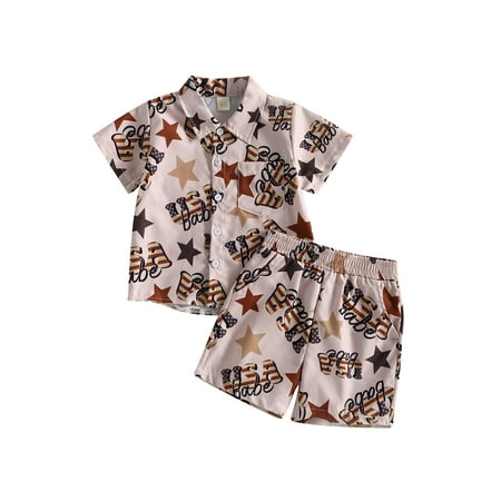 

Toddler Baby Boy Shorts Set Casual Short Sleeves Lapel Shirt + Elastic Short Pants Kids Summer Outfits