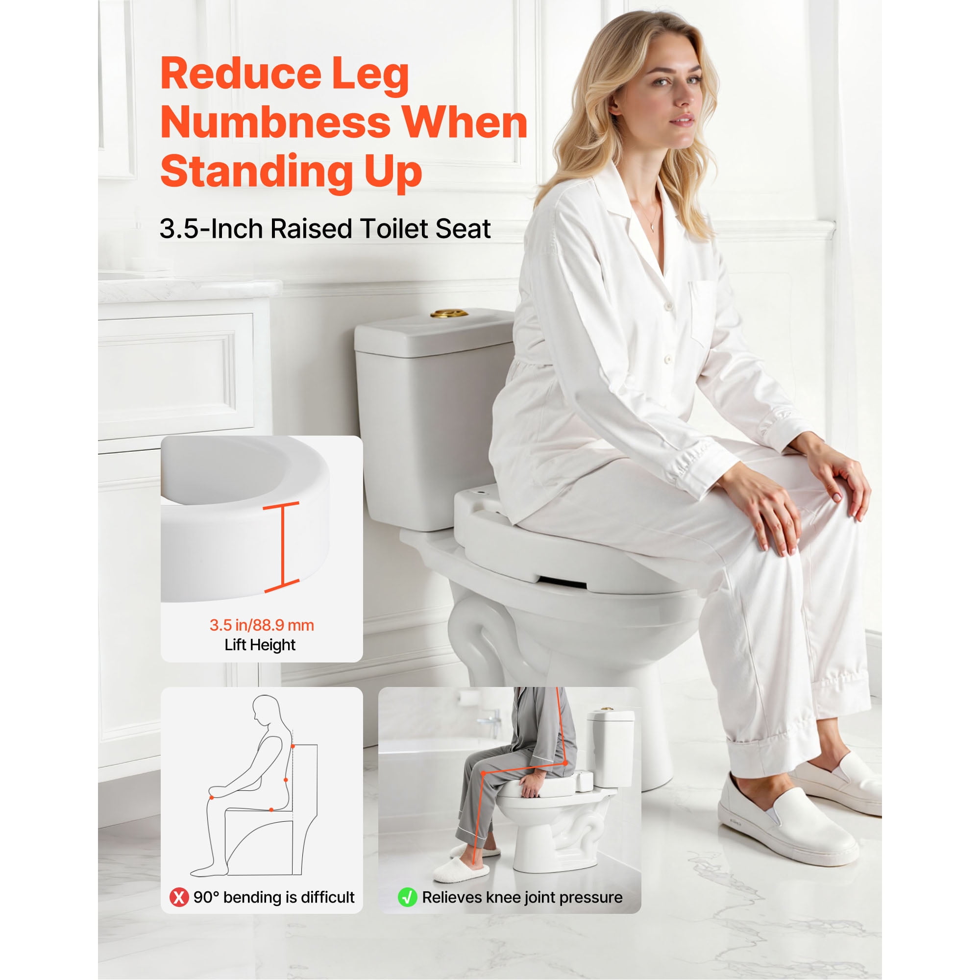 KFFKFF Raised Toilet Seat with 300 lbs Capacity, 3.5-Inch Height Increase, Enlarged Opening for Seniors, Adults, and Individuals with Disabilities, Compatible with Elongated Bowls
