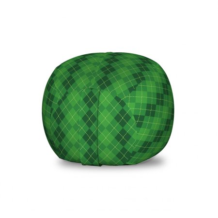 Irish Storage Toy Bag Chair  Antique Tartan Inspired Symmetrical Checkered Diamond Line Plaid Fashion  Stuffed Animal Organizer Washable Bag  Small Size  Green Dark Green Yellow  by Ambesonne