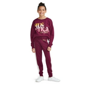 Justice Girls Graphic Crewneck Sweatshirt and Matching Jogger, 2-Piece Outfit Set, Sizes 5-18 & Plus
