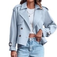 thumbnail image 5 of Double Breasted Women Solid Color Casual Crop Trench Coat Lady Office Jacket with Pocket, 5 of 6