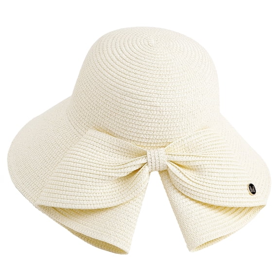 CHCNHAC Ladies' Fashion Bow Beach Folding Sun Hat Wide Brim UV Protection Lightweight Packable Sun Hat for Women Summer Outdoor Travel Beach Vacation
