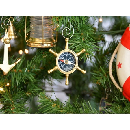 Brass Ship's Wheel Compass Nautical Christmas Tree Ornament - Nautical Christmas Tree Decoration - Nautical