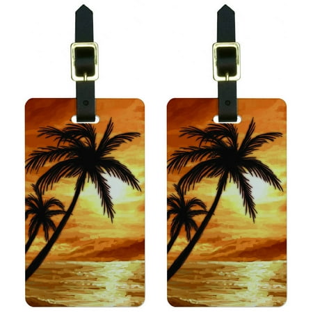 - Palm Trees And Sunset Orange Beach Tropical Ocean Luggage Tags ID, Set of 2