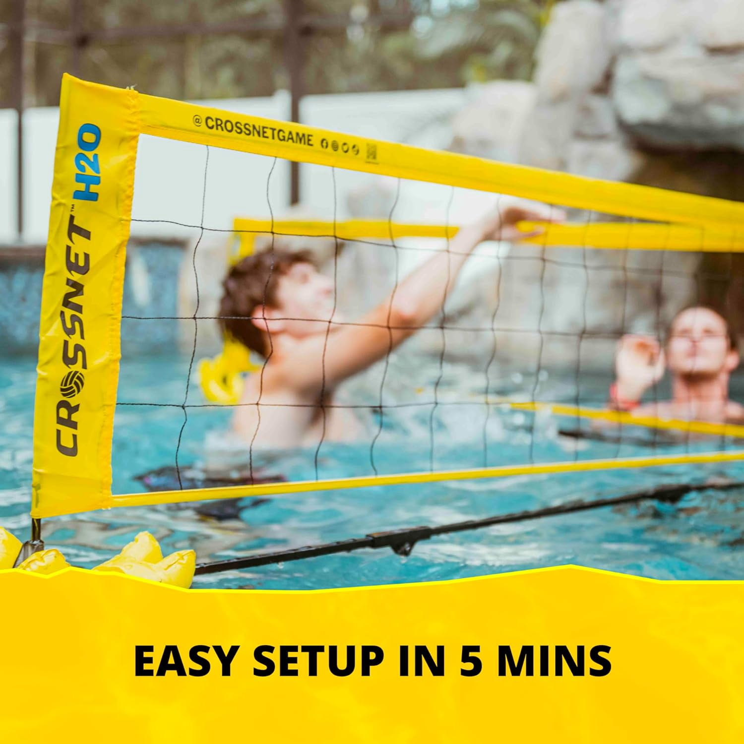 CROSSNET H2O Volleyball Pool Game for Adults and Kids - Four Square Net Pool Game - Quick Assemble & Portable - Volleyball Set for Inground Pools - Perfect Pool Toys for All Families W/Accessories