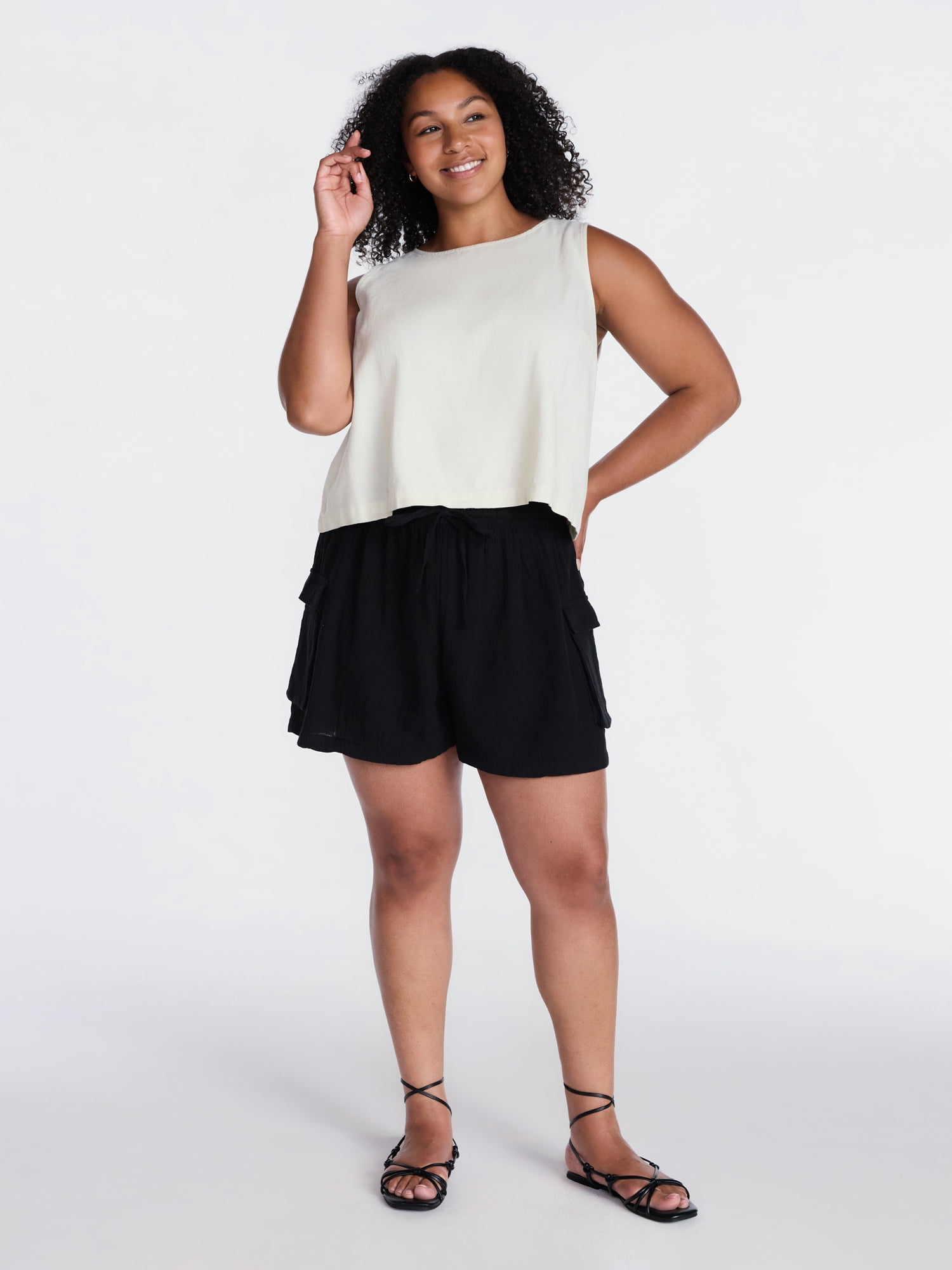 Time and Tru Women's Double Cloth Cargo Shorts, Sizes XS-XXXL