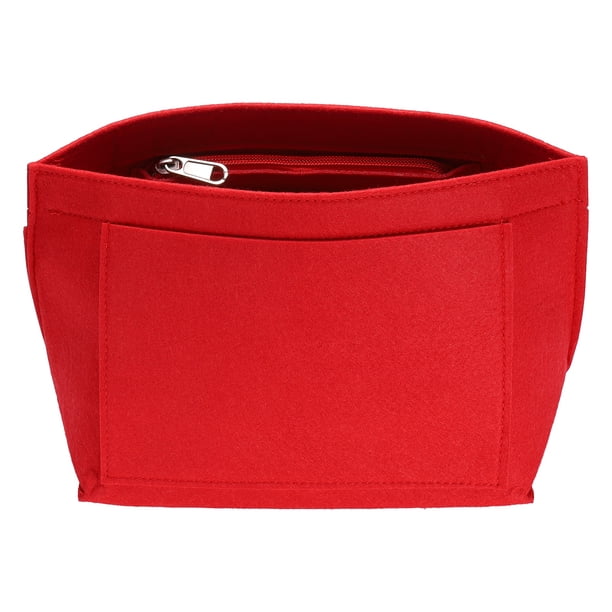 Inserto organizador de bolso Uxcell, organizador de mano pequeño de fieltro, almacenamiento de bolsa y forro interior con cremallera para mochila chic, tote y bolsas de hombro, rojo