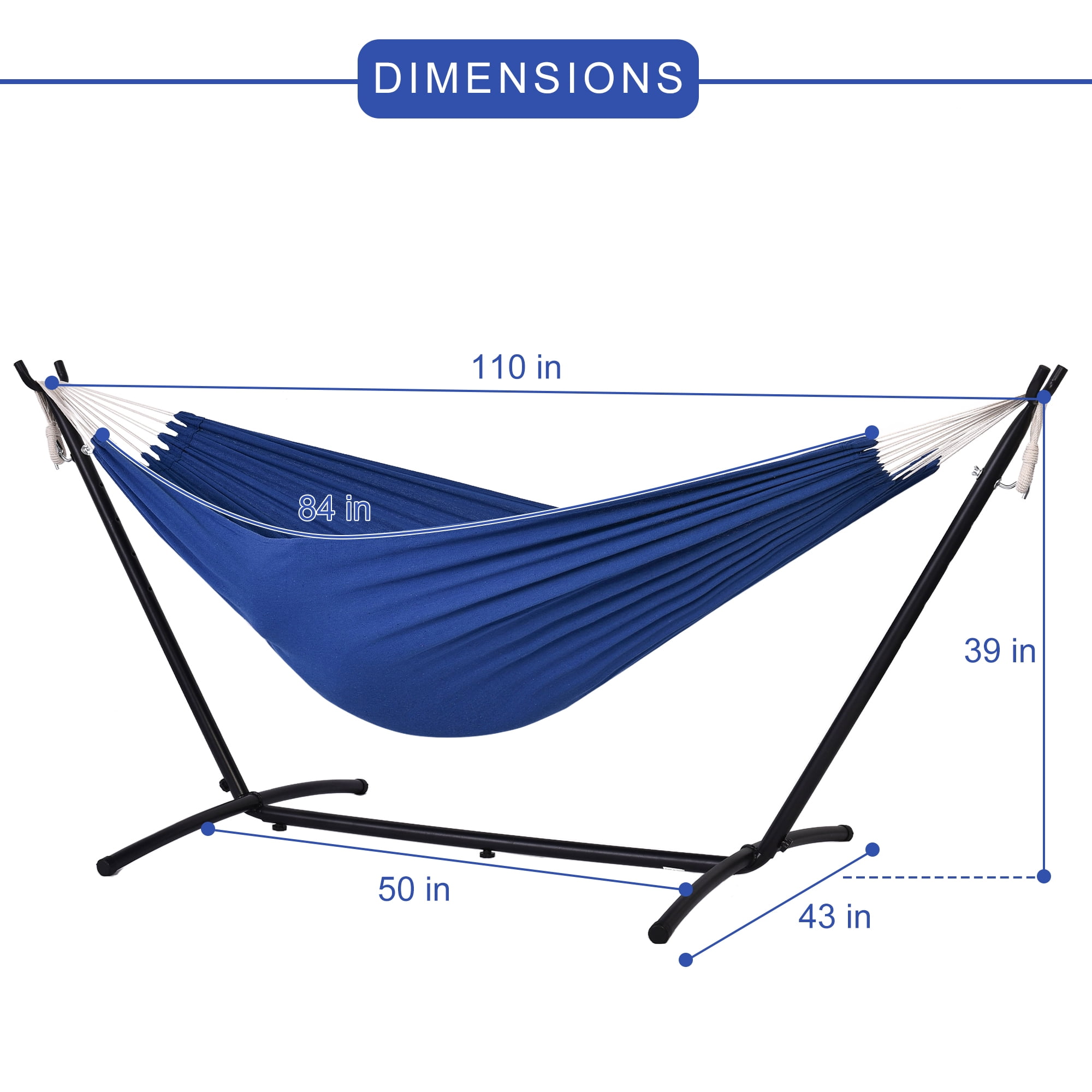 Prime Garden Double Cotton Hammock with Steel Stand,Blue