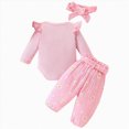 thumbnail image 3 of TOWED22 Newborn Baby Girl Outfits Long Sleeve Solid Color Romper Pants Headband Fall Winter Clothes 3Pcs,0-3 M, 3 of 9