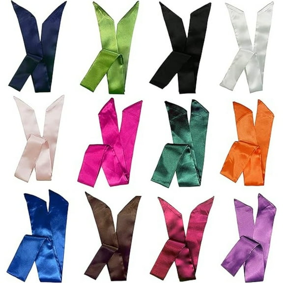 12-Piece Multipurpose Satin Scarves Set - Luxury Silk Feel & 12 Unique Patterns - Fashion Scarf Bundle for Hair, Bags, Neckties All Year Round