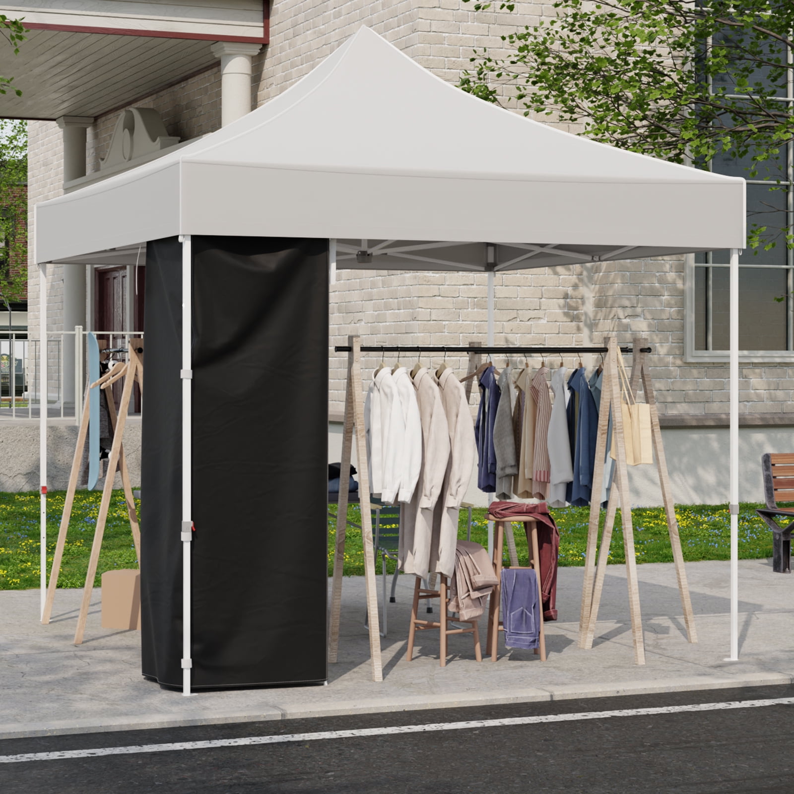 EAGLE PEAK Portable Privacy Tent Changing Room for Pop-up Canopy Fits Canopies with Cross Bars Outdoor Hanging Privacy Curtain, Black