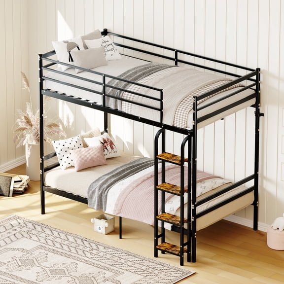Netrum Convertible Twin Bunk Beds Twin over Twin Bunk Bed with Wide Ladder & Safety Guardrail,Metal Heavy Duty Bunk Bed Frame for Teens Adults,Bed Room,No Box Spring Needed,Black