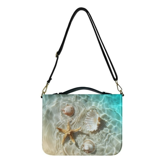 FOR U DESIGNS Ocean Starfish Shells Bible Cover for Women Portable PU Leather Bible Bag Size Medium Waterproof Bible Bag for Bible Lover with Adjustable Strap Bible Book Carrying Case
