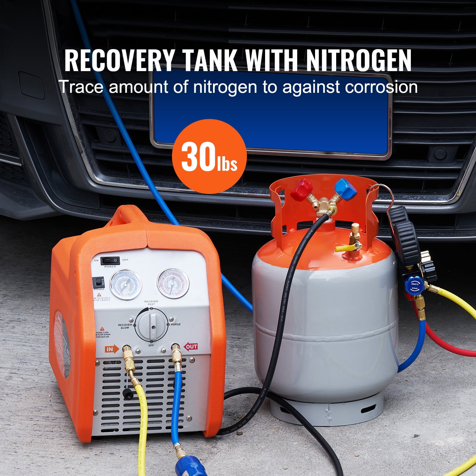 KFFKFF 30 LBS Refrigerant Recovery Cylinder, 400 psi Durable Portable Tank, Dual-Use Y-Valve for Liquid and Vapor, Secure Seal Can for R22/R134A/R410A, Orange and Gray