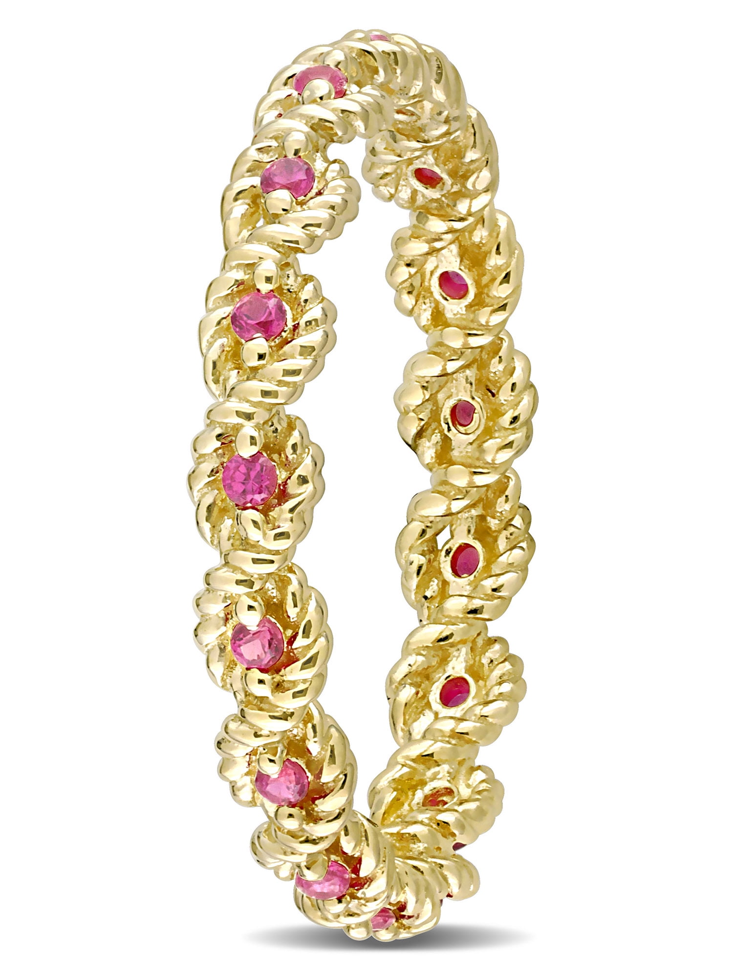 Miabella Women's 1/4 Carat T.G.W. Created Ruby 10kt Yellow Gold Twisted Eternity Band