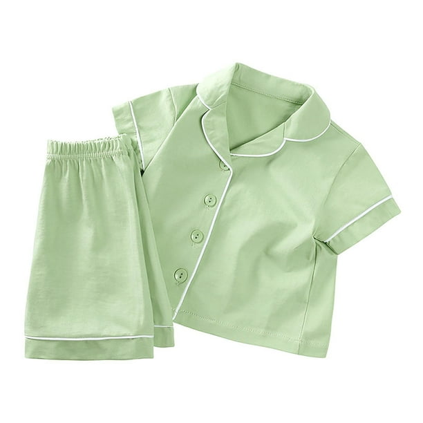 Odeerbi 6M-4Y Niños Niñas Pijama de Verano de Algodón Con Solapa Muescada Camisa de Manga Corta Conjunto de Pantalones Cortos Suave Ropa de Dormir Conjunto de Pijama