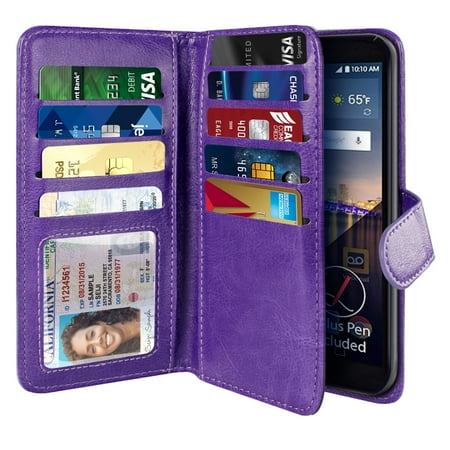 Purple Phone Skin NEXTKIN Multi Card Slots Double Flap Wallet Pouch Case for LG Stylo 3 Stylus 3 LS777, Purple ()