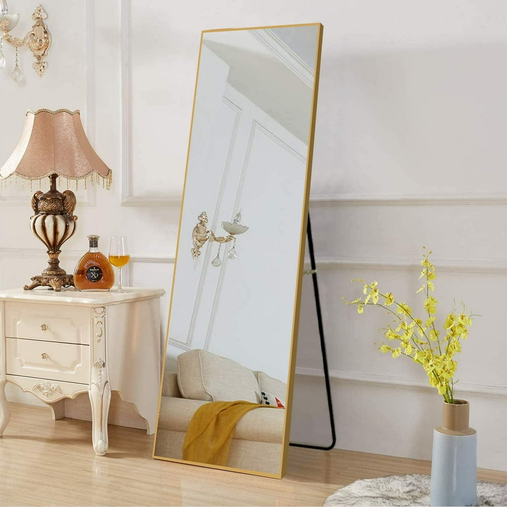 Neutype 65" x 22" Gold Rectangular Full Length Floor Mirror with Stand