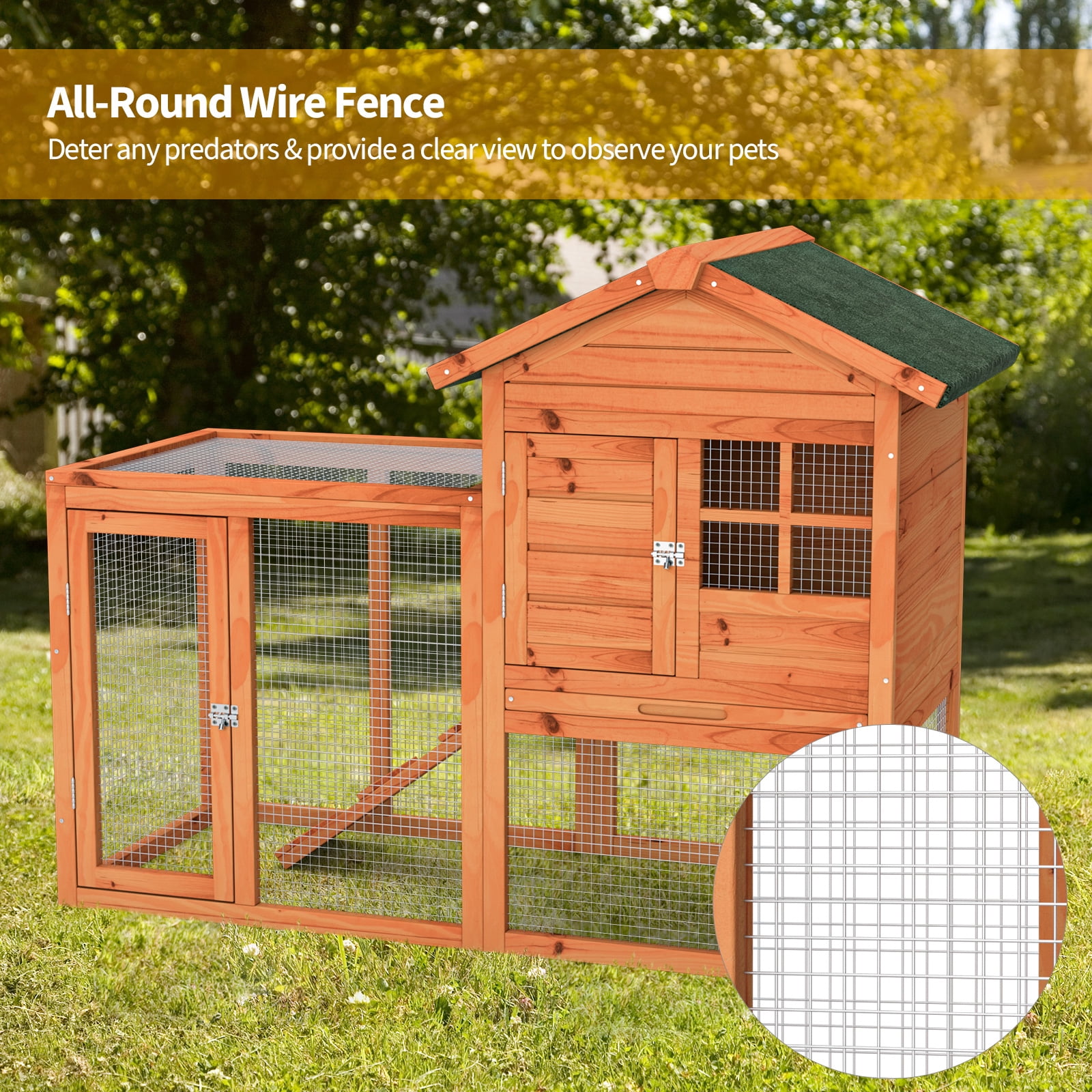 Infans Wooden Chicken Coop 2-Story Rabbit Hutch Indoor Outdoor Use
