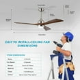 thumbnail image 2 of 52" Ceiling Fans with Lights, Remote Control Reversible Ceiling Fan, Quiet DC Motor 3 Blade Wood Ceiling Fans 6 Speed Levels, for Patio Living Room, Bedroom, Office, Indoor, Walnut, 2 of 9