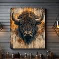 thumbnail image 3 of [Buffalo Wall Art] 2D Flat 1pc Western Buffalo Wall Art with Frame, Realistic Bison Animal Painting, Rustic Wooden Texture, Hook for Easy Hanging, Perfect for Home Decor, Home Accent Piece, 3 of 7