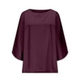 thumbnail image 4 of FRSASU Womens Business Casual Tops Satin Silk Dressy Blouses Round Neck formal Tops Batwing Half Sleeve Shirt Wine L(L), 4 of 6