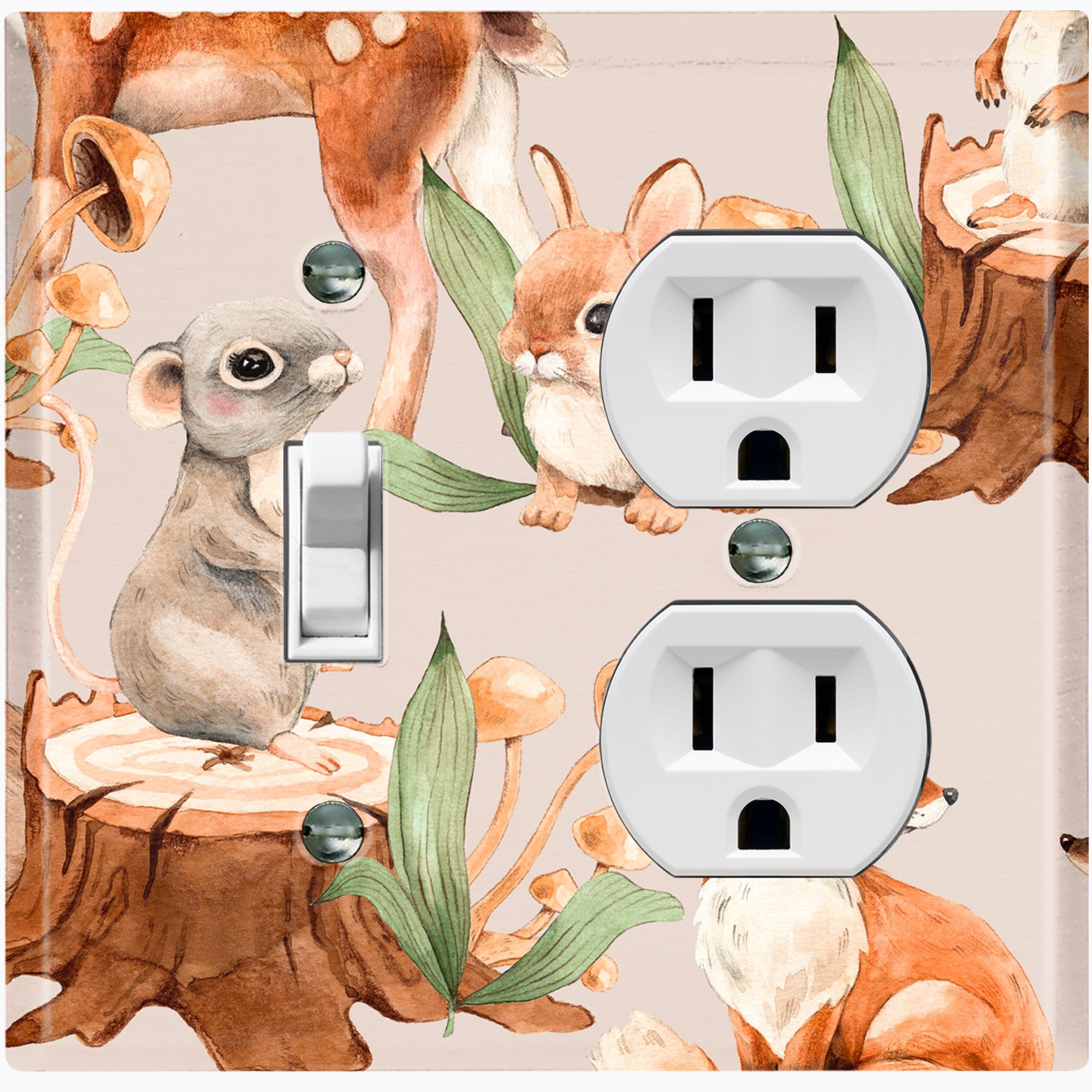 Metal Light Switch Plate Cover Cute Forest Animals Bunny Mouse Fox ANM013 - Metal Light Switch Plate Cover Cute Forest Animals Bunny Mouse Fox ANM013 -