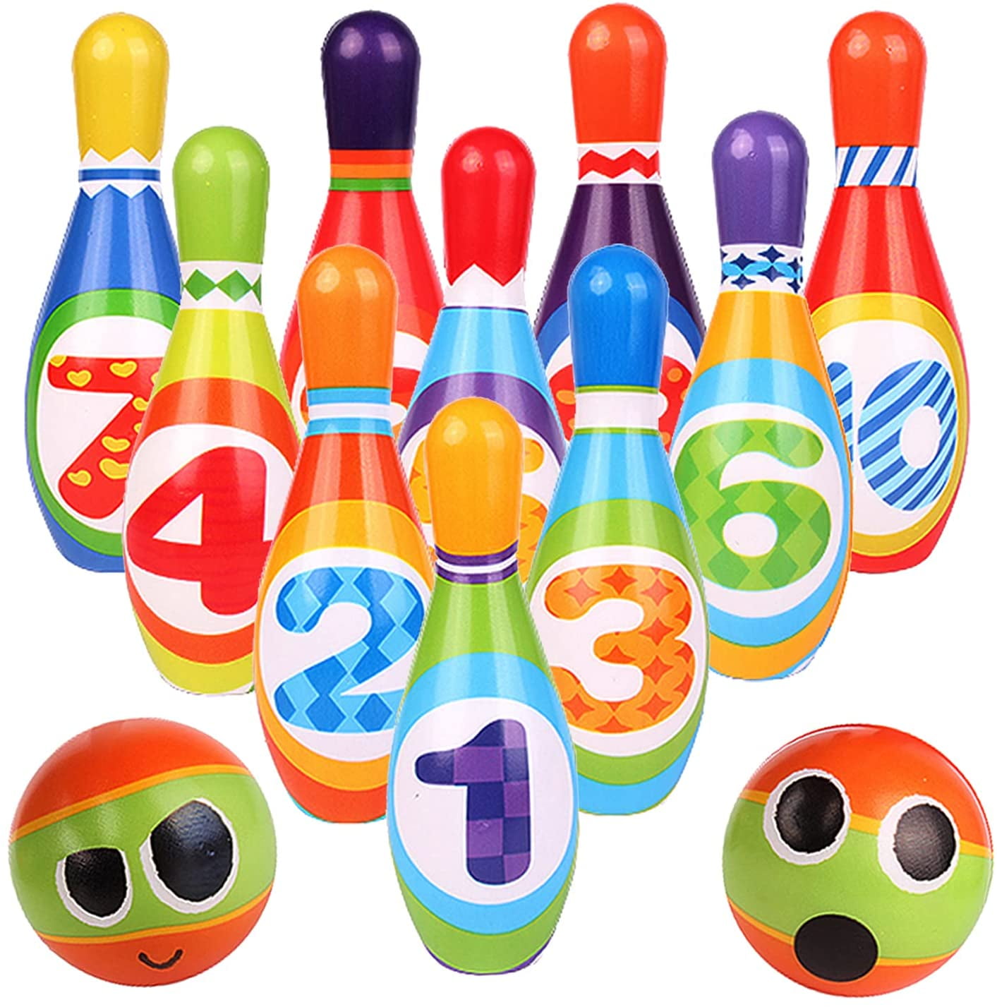 Small Plastic Bowling Set Fun Indoor Family Games with 10 Mini Pins and 2 Balls Colorful Educational Early Development Indoor Sport Alley Game for Toddlers Kids Bowling Toy Set 