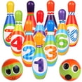 thumbnail image 1 of Juego de bolos para niños, con 10 bolos y 2 bolas, juego educativo de desarrollo temprano para interiores y exteriores, para niños pequeños y bebés, niños y niñas de 3,4,5 a 12 años Zhivalor WRQX-514, 1 of 7