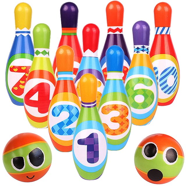 Juego de bolos para niños, con 10 bolos y 2 bolas, juego educativo de desarrollo temprano para interiores y exteriores, para niños pequeños y bebés, niños y niñas de 3,4,5 a 12 años Zhivalor WRQX-514