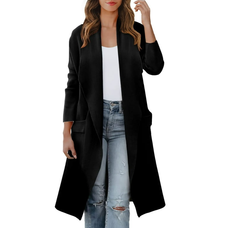 ManxiVoo Women's Long Sleeve Open Front Knit Cardigan, Black