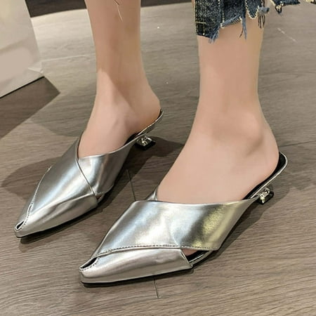 

Aoujea Summer Sandals For Women 2023 Fashion Pointed Toe Slippers Solid Color Casual Comfortable Low-heel Slippers Silver 6.5 for Party Vacation Beach Great Gifts for Girls Cost Saving