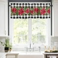 thumbnail image 5 of Christmas Winter Floral Valances for Windows Poinsettia Red Flower Black Plaid Rod Pocket Curtain Valance Window Treatment Short Curtains for Kitchen Living Room, 42"x12", 5 of 5
