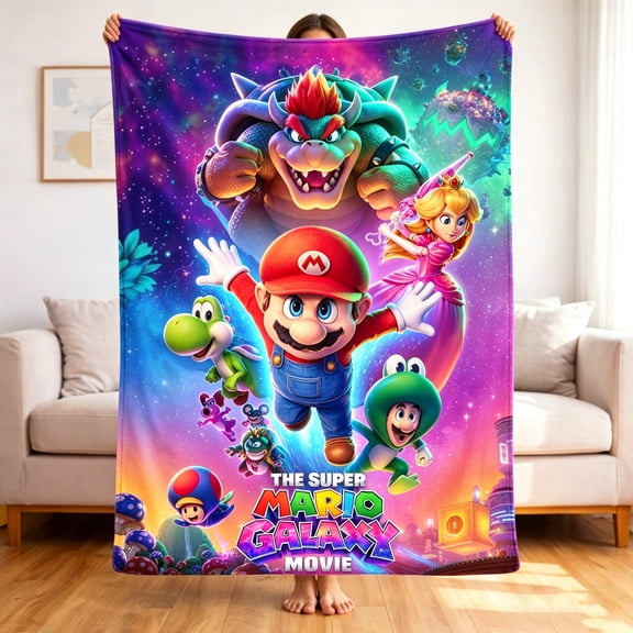 Premium Custom Flannel Blanket Personalized Soft Cozy Throw Blanket All Season Washable For Sofa Couch Bed Gift Home Décor - Super Mario Galaxy 01 40x50