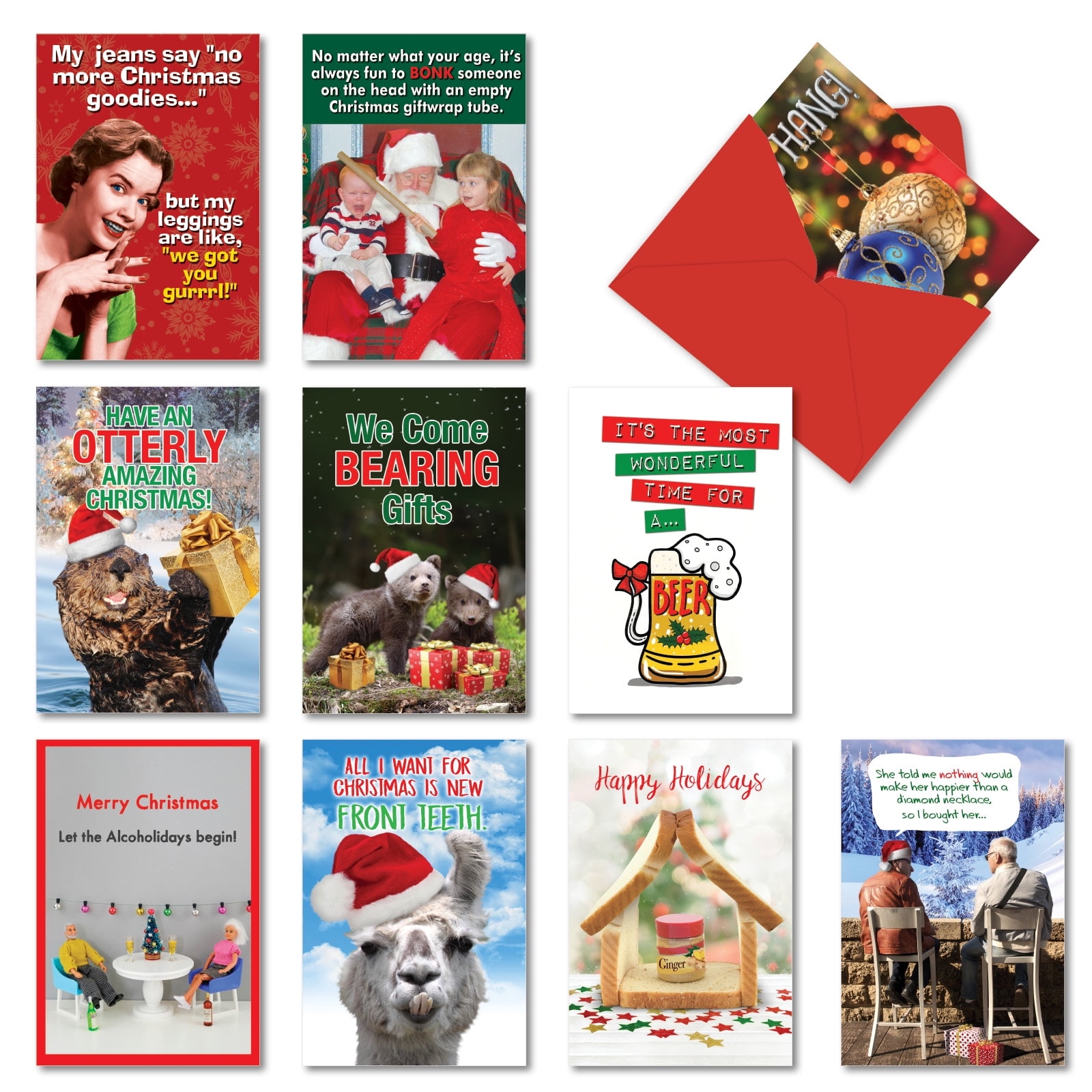 10 Funny Christmas Greeting Cards Boxed - Holiday Laughs Merry Christmas - AC3483XSG-B1x10