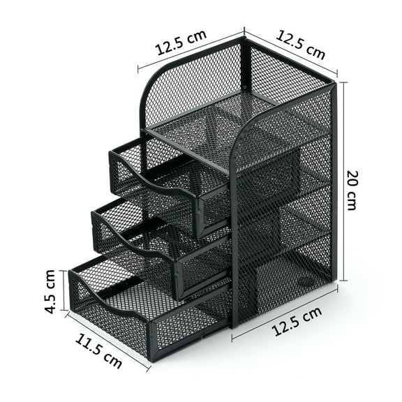 EasyPAG Mesh Desk Supplies Organizer with 3 Drawer Office Desktop Organizers and Accessories Stationery Caddy,Black
