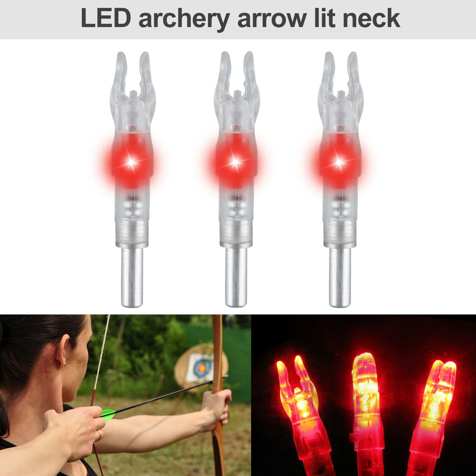 6pcs Hunting Luminous LED Lighted Arrow Nock Tail Fit 6.2mm Arrow Shaft OF