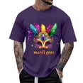 thumbnail image 2 of LMOIPLI Mardi Gras Shirt for Men Festival Mask Print Tops for Casual Daily Wear Crewneck Short Sleeve Summer Tee Plus Size Purple XXL, 2 of 5