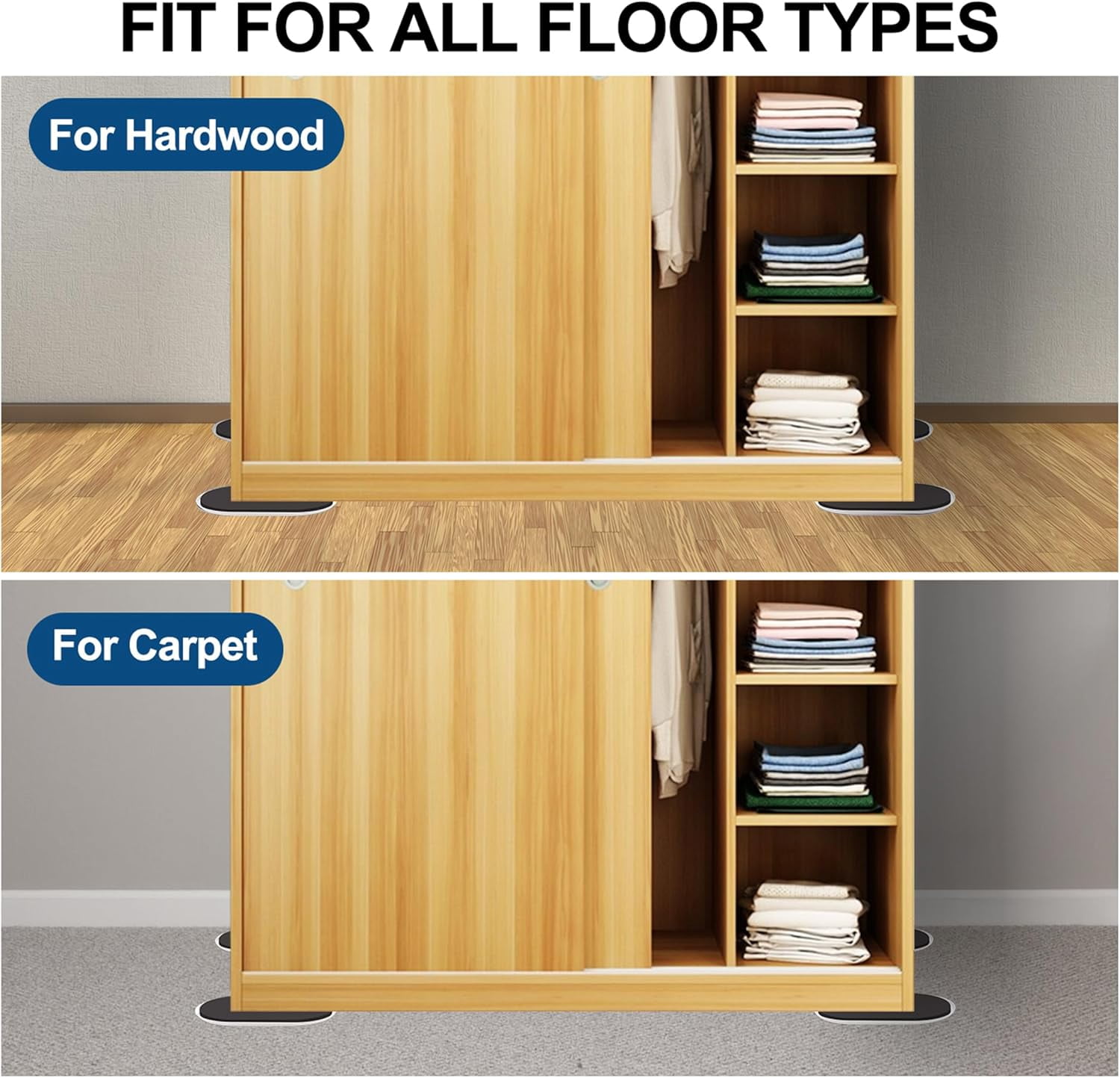 Reusable Large Furniture Sliders for Carpet, Furniture Movers Sliders, Carpet Movers Oval Heavy Duty Sofa Bed Table Desk Movers for Carpet –Quickly and Easily Move Any Item, Black (8 Pack)