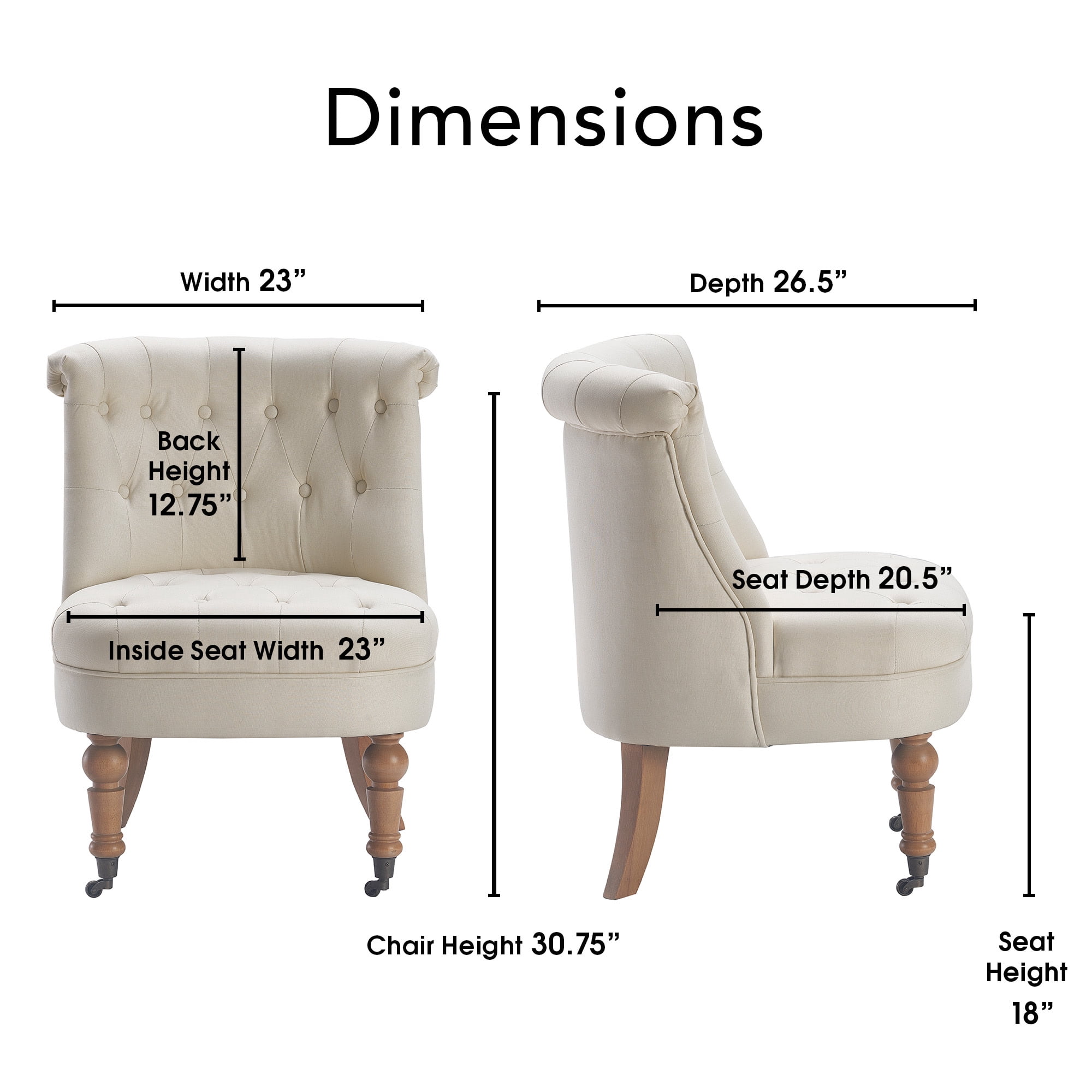 Finch Elmhurst Tufted Armless Accent Chair with Wooden Legs, Cream