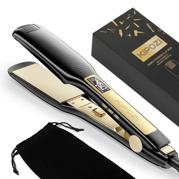 KIPOZI Hair Straightener Flat Iron with Ionic Technology, 1.75” Floating Titanium Plates, Anti-Frizz & Anti-Static, 15 Temp Settings, Fast Heat-Up, for All Hair Types, Black