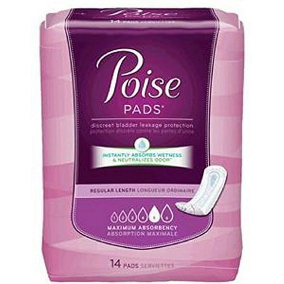 Poise Pads, Maximum Absorbency, Case/84 (6 bags of 14)