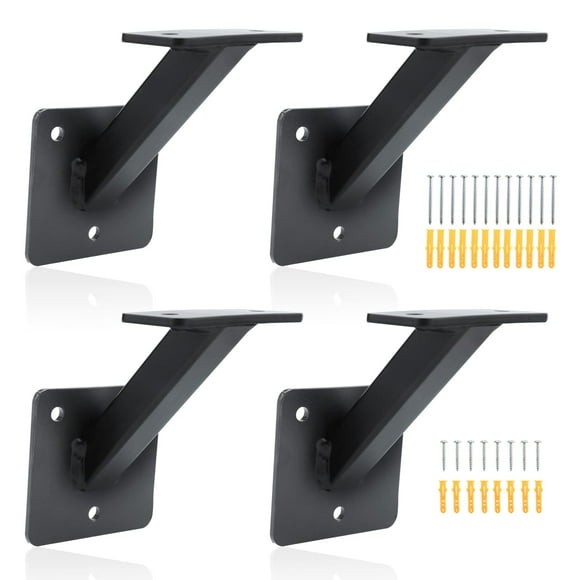 RealPlus Handrail Brackets for Staircase Heavy Duty Steel Stair Railing Brackets Stairway Support Hardware for Wood Flat Square Railings Pack of 4