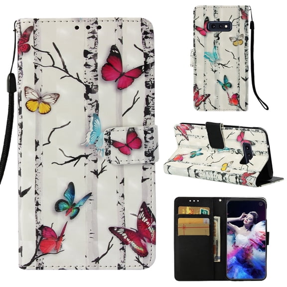 Galaxy S10 Lite Case for Girls Women, Allytech Synthetic Leather Folio Flip Book Cover Design Cards Holder Wallet Case Cover with Hand Strape Stand Case Cover for Samsung Galaxy S10 Lite, Butterflies