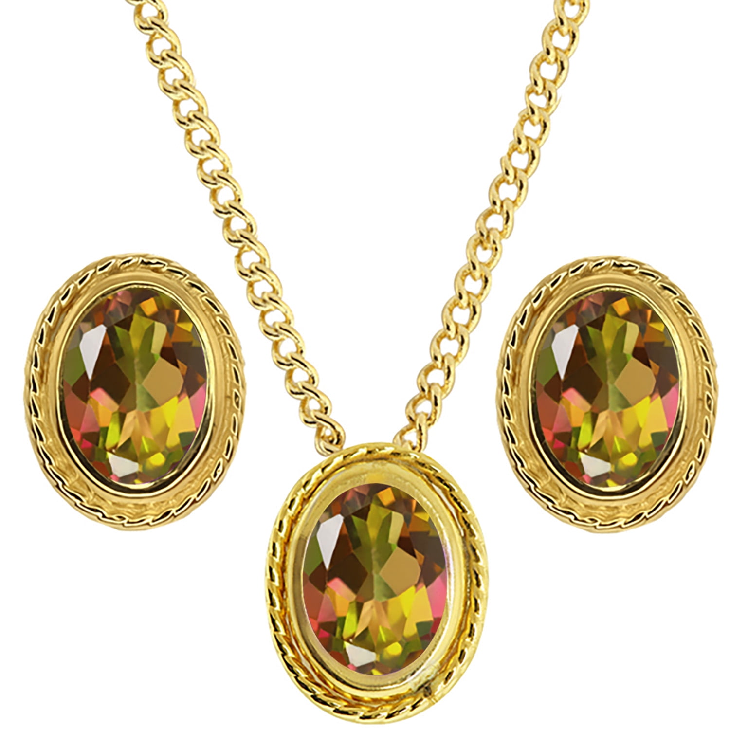 Gem Stone King 3.60 Ct Mango Mystic Topaz 18K Yellow Gold Plated Silver Pendant and Earrings Jewelry Set
