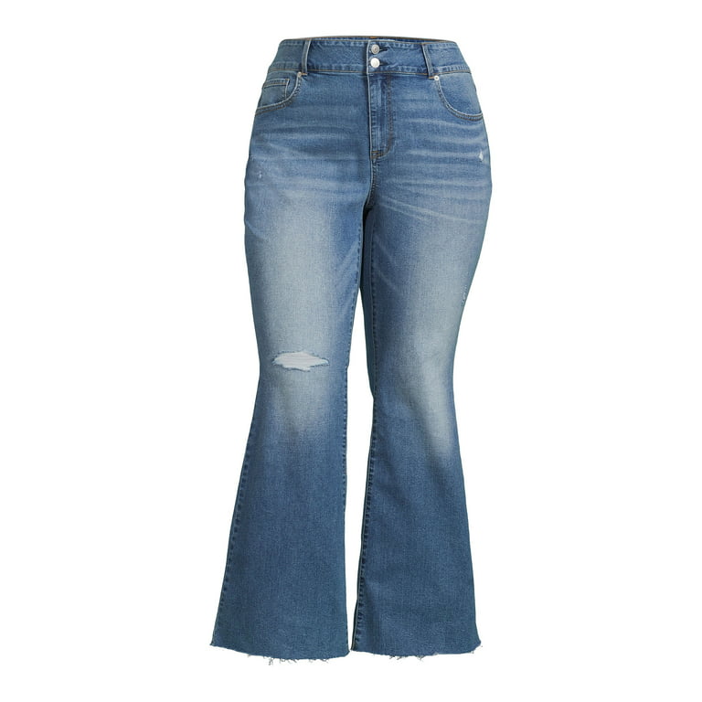 No Boundaries Juniors' Plus Size High Rise Destructed Flare Jeans