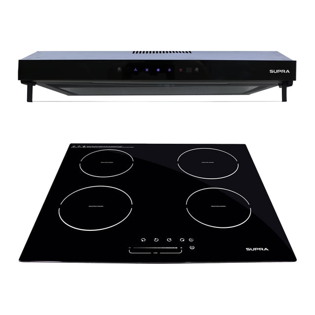 SUPRA Combo VITA 4 Parrilla de Inducción Magnética 4Q-IN 220V y Campana de Pared Nina 60 Cristal Negro y Sensor de Movimiento