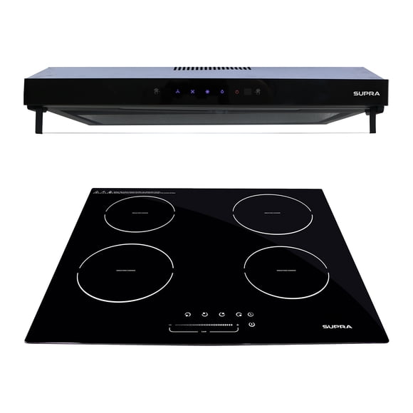 SUPRA Combo VITA 4 Parrilla de Inducción Magnética 4Q-IN 220V y Campana de Pared Nina 60 Cristal Negro y Sensor de Movimiento
