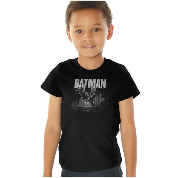 Batman Light Blueline Kids T Shirt (4) for Youth Toddler Boys and Girls, Black